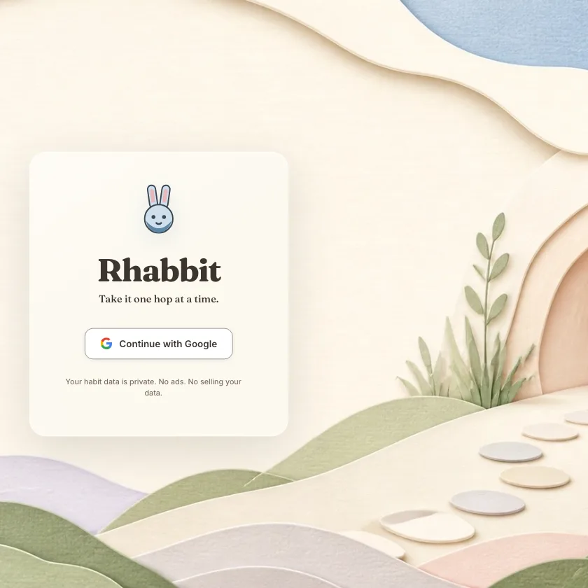 Rhabbit sign-in screen with its rabbit mark and illustrated burrow.